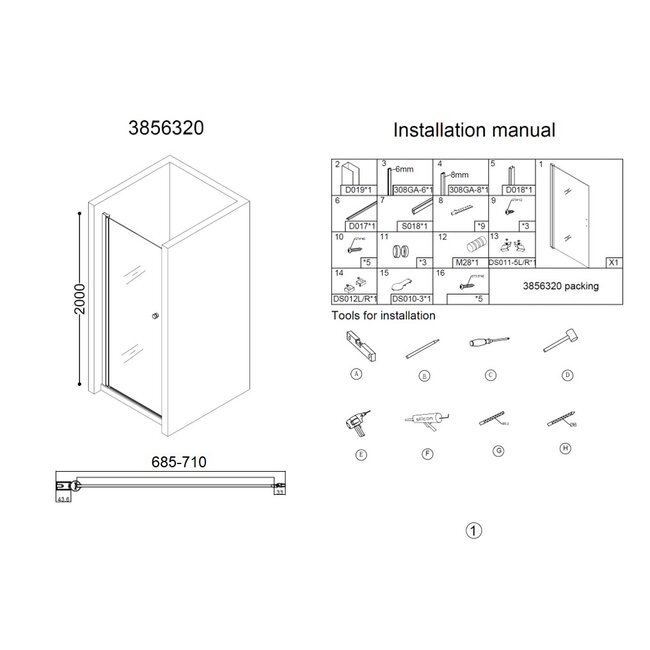 Best Design Nisdeur Erico 70 x 200 cm, 6 mm glas met chroom profiel