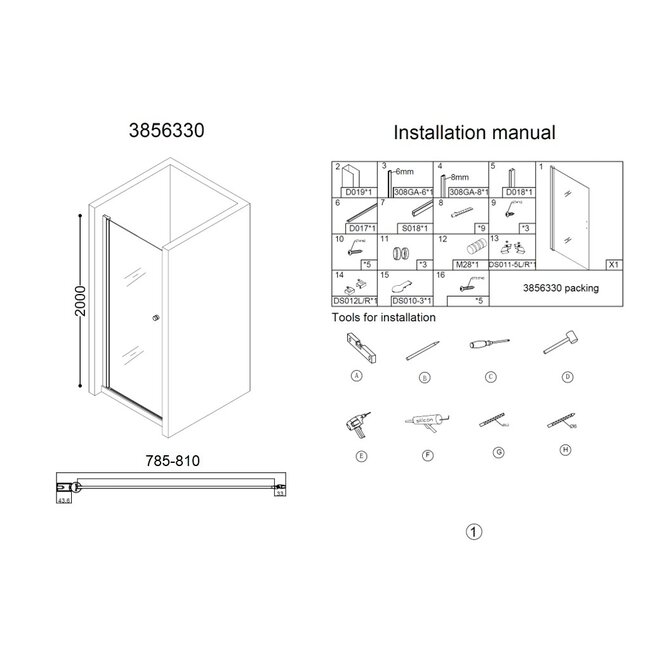 Best Design Nisdeur Erico 80 x 200 cm, 6 mm glas met chroom profiel