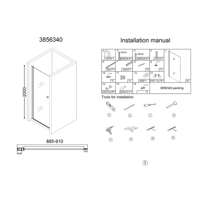 Best Design Nisdeur Erico 90 x 200 cm, 6 mm glas met chroom profiel