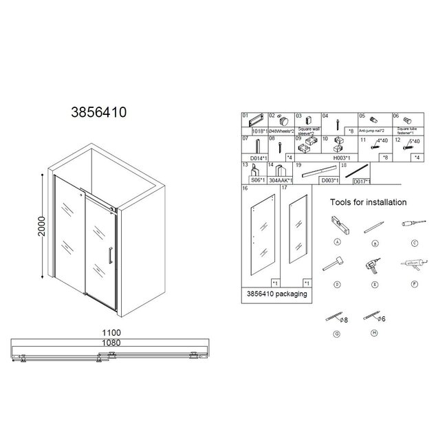 Best Design Schuifdeur voor nis Erico 110 x 200 cm, 8 mm glas met chroom profiel