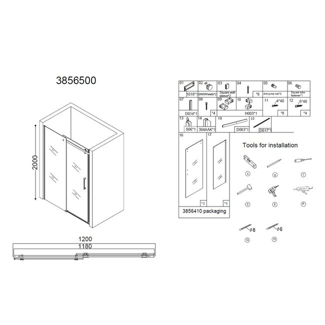 Best Design Schuifdeur voor nis Erico 120 x 200 cm, 8 mm glas met chroom profiel