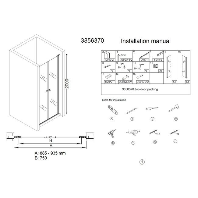 Best Design Pendeldeur Erico voor nis 89-93 cm, 6 mm glas met chroom profiel