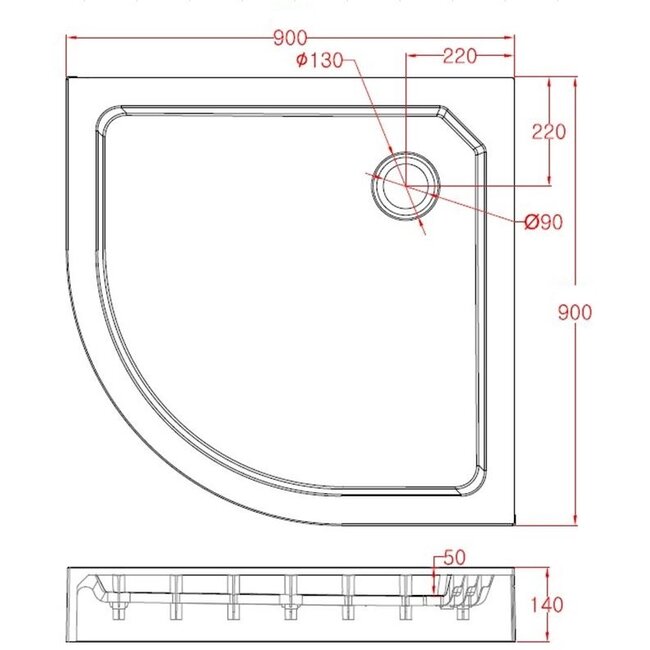 Best Design Opbouwdouchebak Project kwartrond 90 x 90 x 14 cm SMC glans wit
