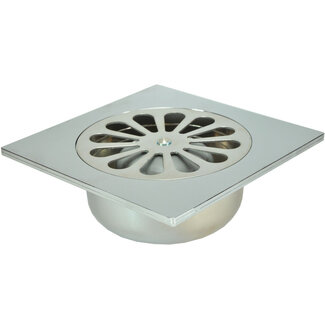 Doucheput 14 x 14 cm met onderuitlaat chroom