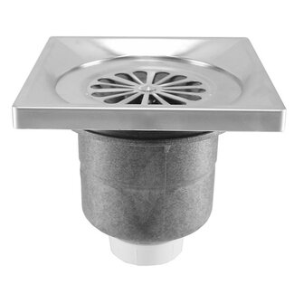 Doucheput 14 x 14 cm met onderuitlaat RVS