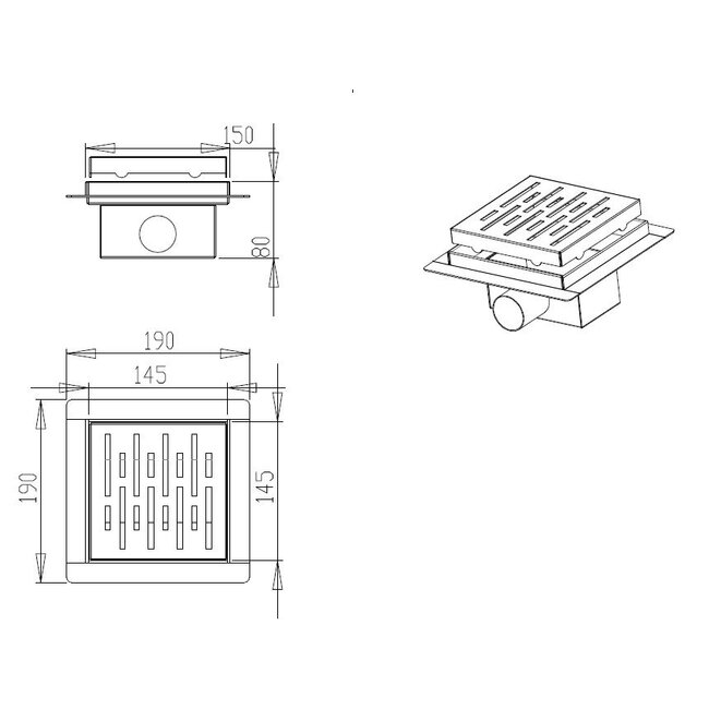 Best Design Doucheput N-Square 15 x 15 cm met flens RVS