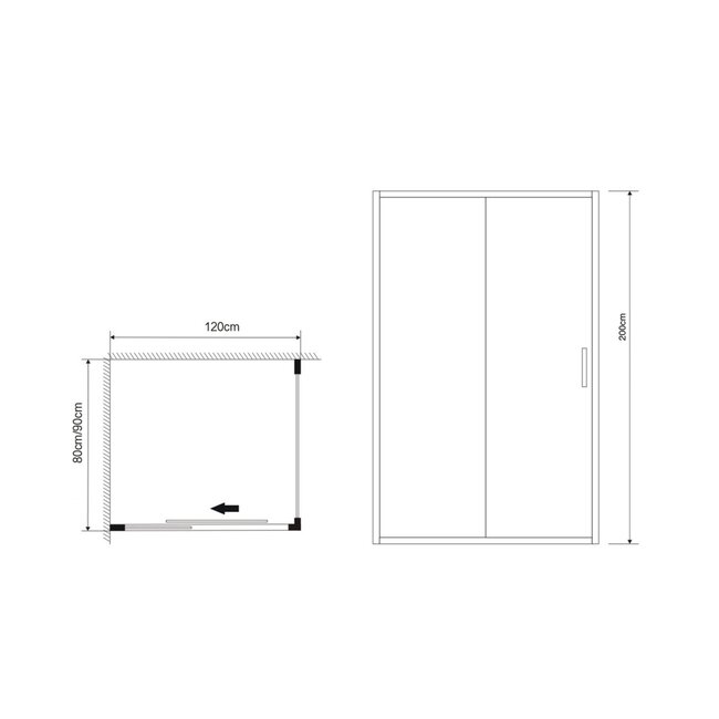 Fabriecio Douchecabine Brescia 120 x 90 x 200 cm met schuifdeur en zijwand, 6 mm helder glas met chroom profiel