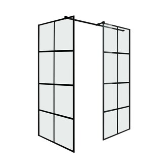 Fabriecio Inloopdouche Florence 120 x 90 x 200 cm met zijwand, 8 mm helder glas met mat zwart raster