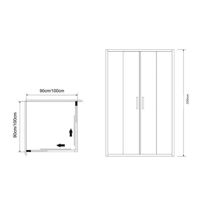 Fabriecio Douchecabine Lazise 90 x 90 x 200 cm met hoekinstap en 2 schuifdeuren, 6 mm helder glas met chroom profiel