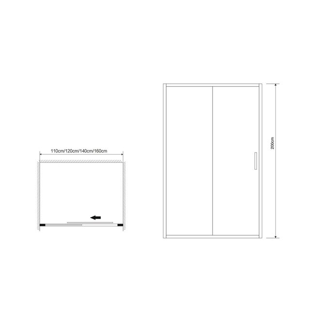 Fabriecio Schuifdeur Toscane 150 x 200 cm, 6 mm helder glas met mat zwart profiel