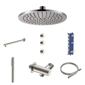 Inbouw thermostatische regendoucheset Stria met 2 stopkranen geborsteld RVS