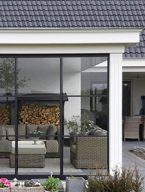 Glazen schuifwand Lido S82 Nero Mat Zwart