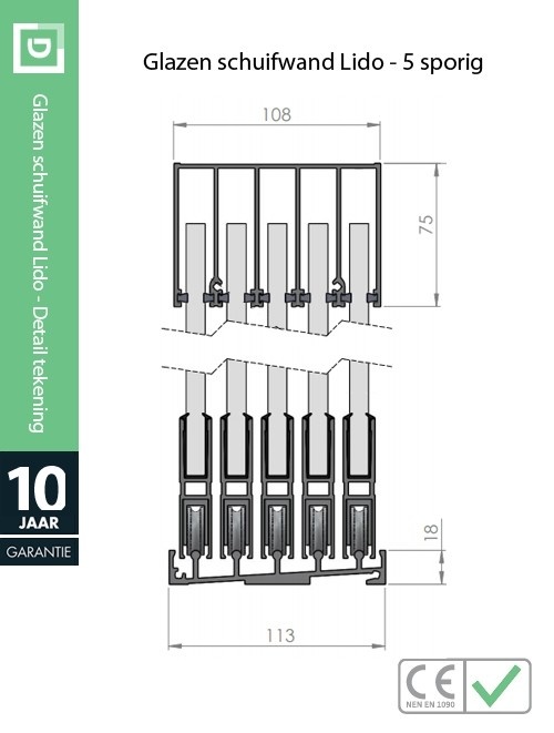 Glazen schuifwand Lido Maatwerk Nero Basic Mat Zwart