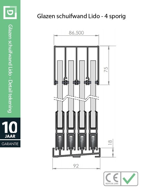 Glazen schuifwand Lido Maatwerk Nero Basic Mat Zwart