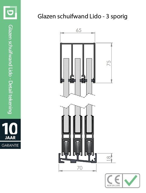 Glazen schuifwand Lido Maatwerk Nero Basic Mat Zwart