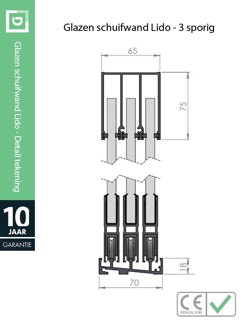 Glazen schuifwand Lido Maatwerk Nero Basic Mat Zwart