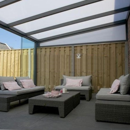 Standaard zijspie terrasoverkapping met polycarbonaat