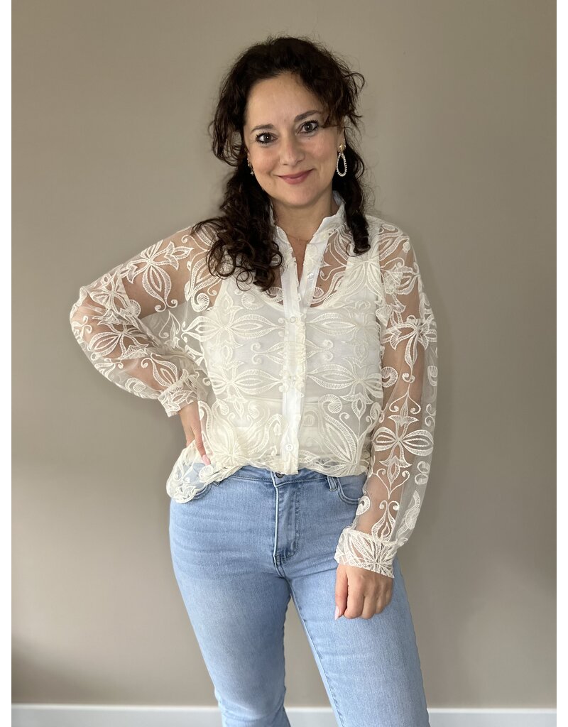 DANA FLOREA Blouse Kant Flowers Jade