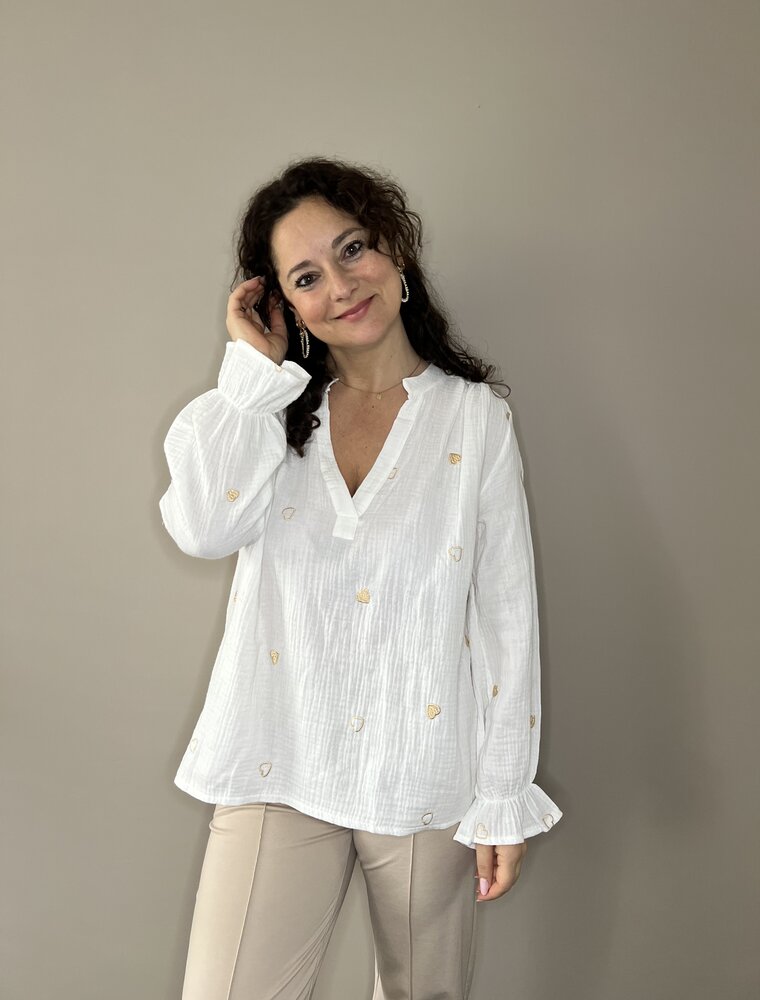 DANA FLOREA Blouse Hartjes White