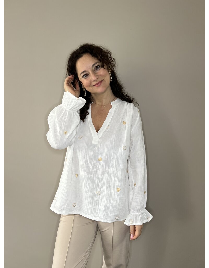 DANA FLOREA Blouse Hartjes White