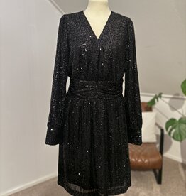 DANA FLOREA Pailletten Jurk Olivia met v-hals Black