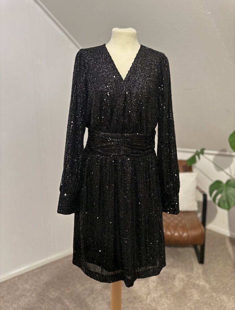 DANA FLOREA Pailletten Jurk Olivia met v-hals Black