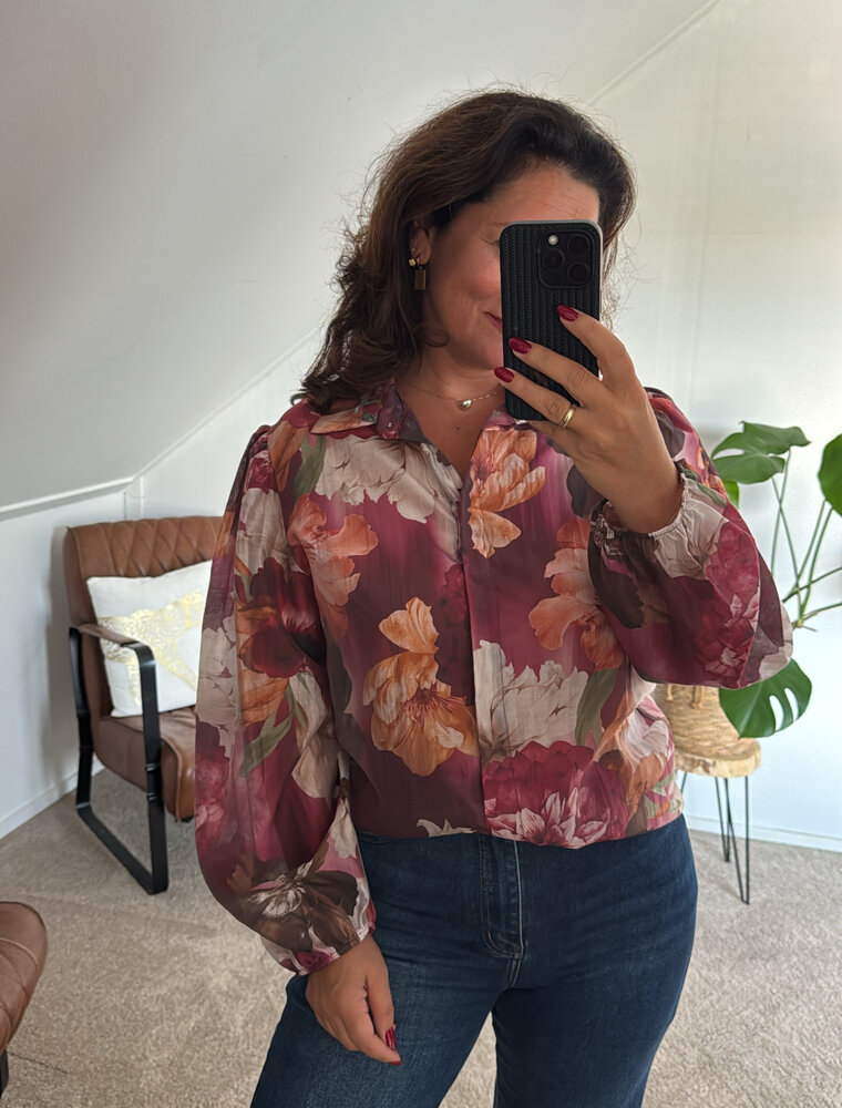 DANA FLOREA Blouse Fleur Bordeaux