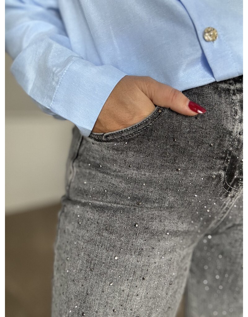 DANA FLOREA Wide Leg Jeans Licht Grijs met Studs