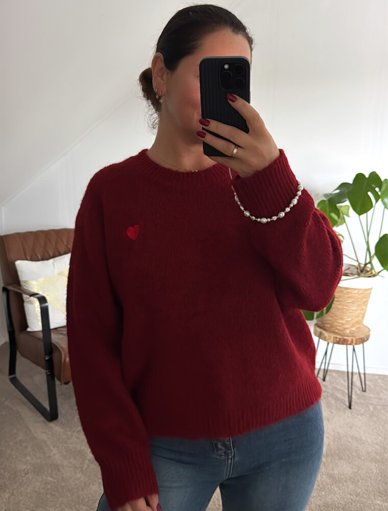 DANA FLOREA Compleet Setje Trui+Muts+Sjaal Bordeaux