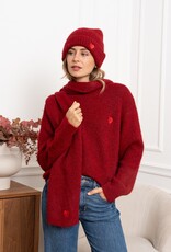 DANA FLOREA Compleet Setje Trui+Muts+Sjaal Bordeaux