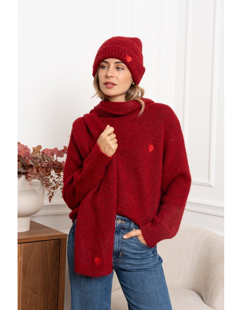 DANA FLOREA Compleet Setje Trui+Muts+Sjaal Bordeaux
