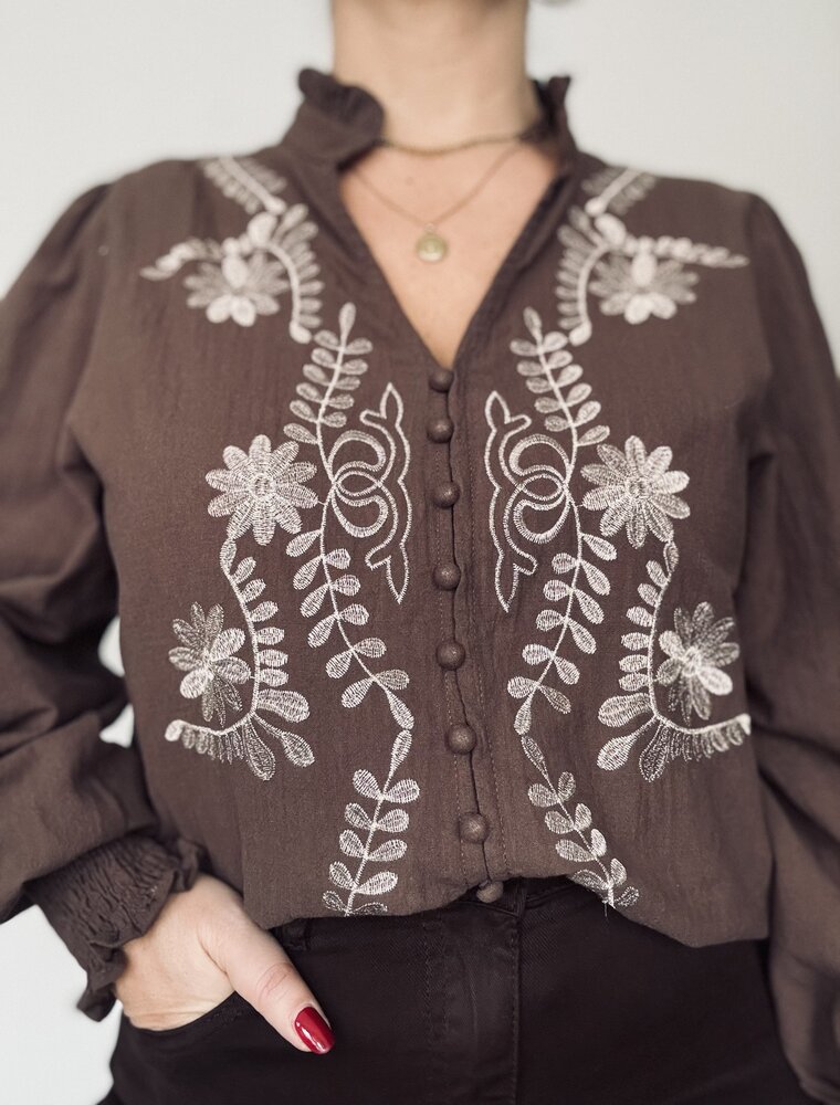 DANA FLOREA Blouse Kylie Coffee/Gold