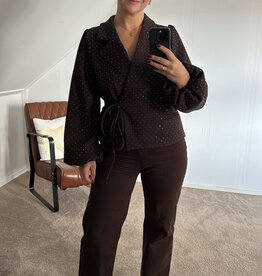 DANA FLOREA Blazer met glitter steentjes Bruin