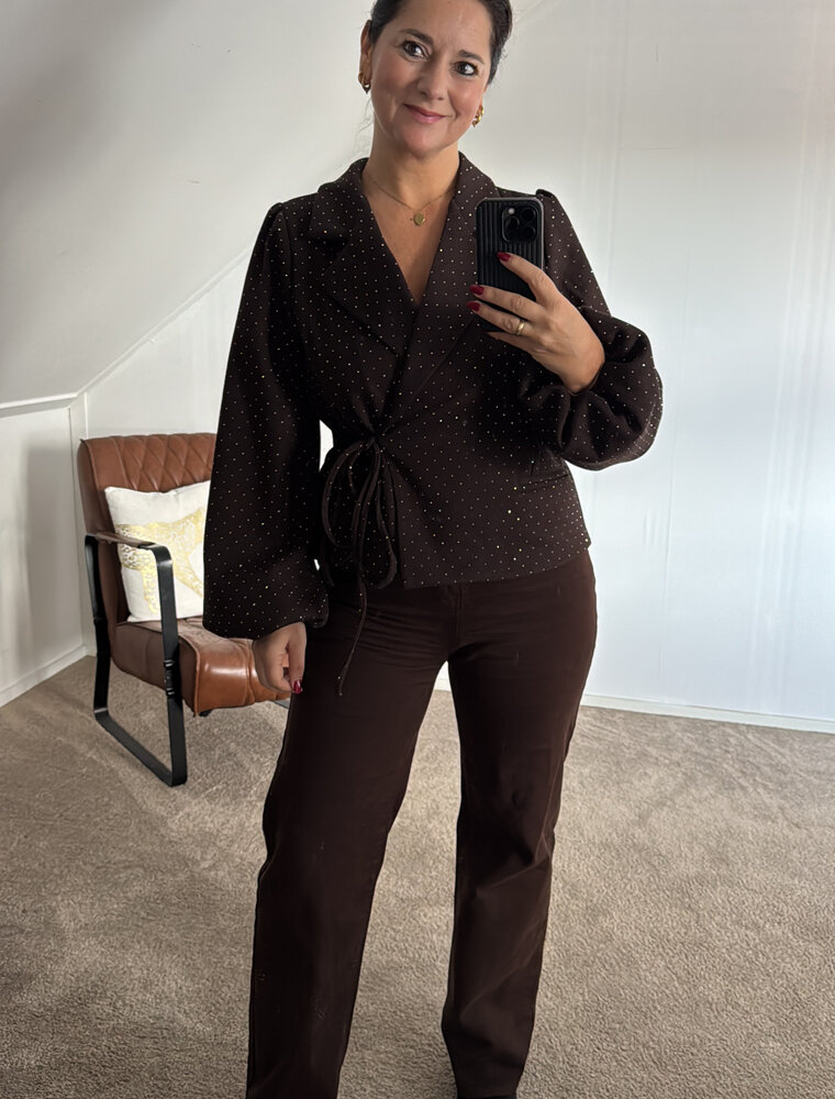 DANA FLOREA Blazer met glitter steentjes Bruin