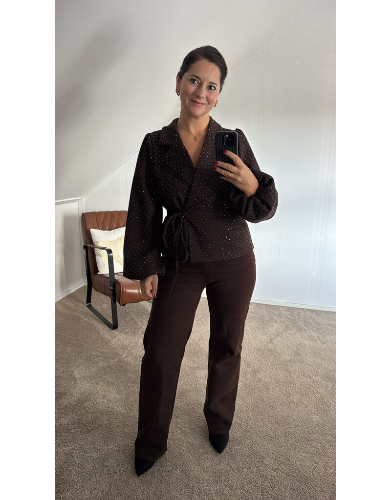 DANA FLOREA Blazer met glitter steentjes Bruin