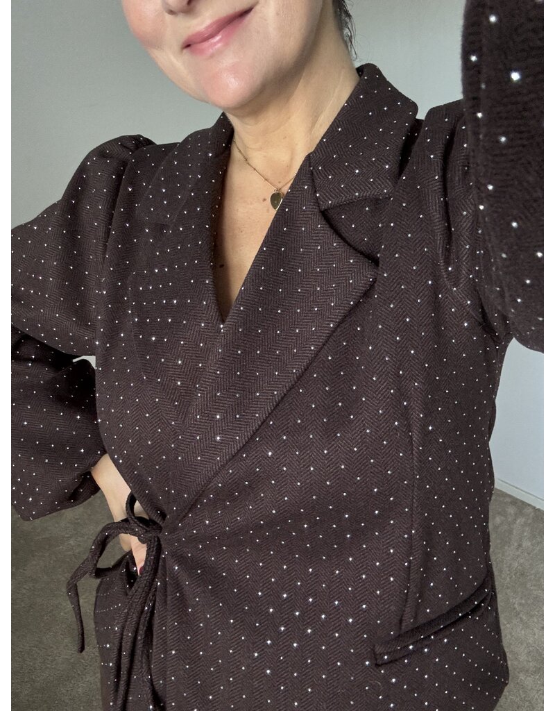 DANA FLOREA Blazer met glitter steentjes Bruin