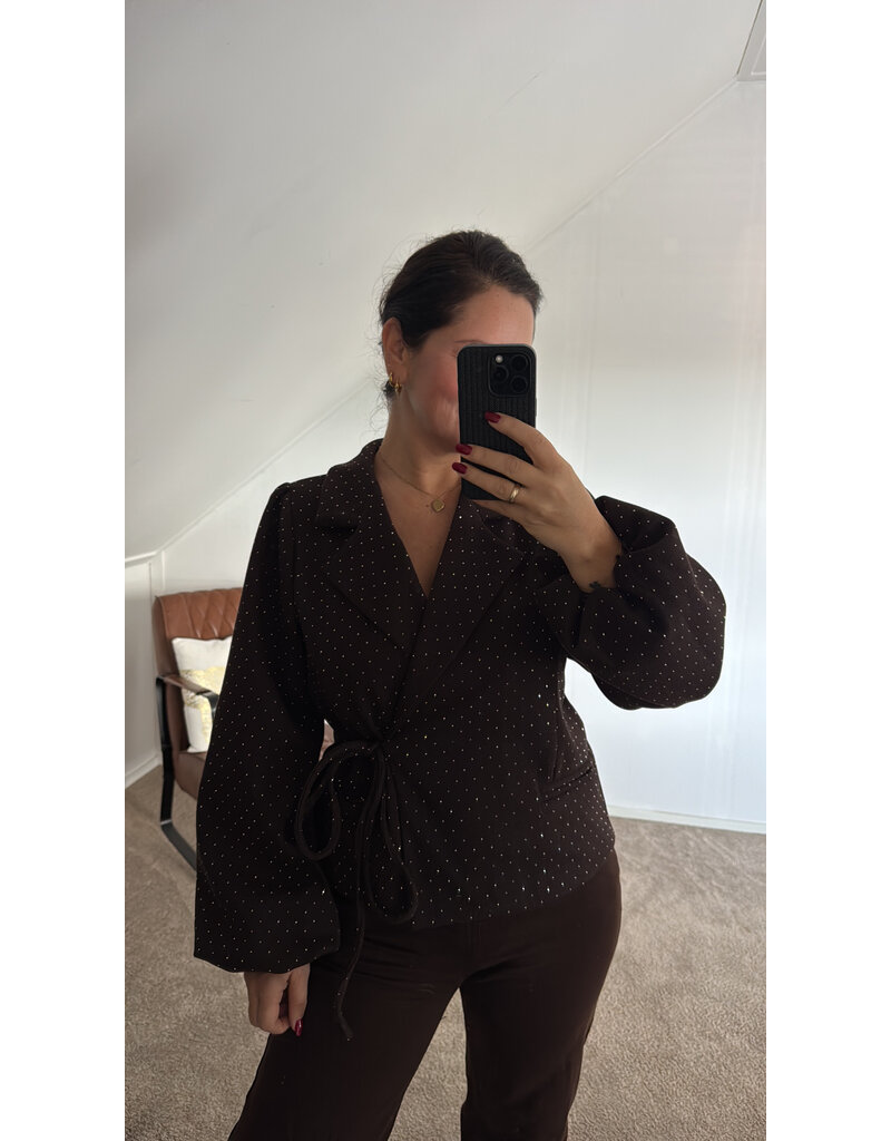 DANA FLOREA Blazer met glitter steentjes Bruin