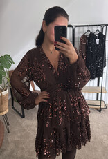 DANA FLOREA Plisse Jurk Bruin Met Pailletten