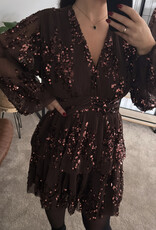 DANA FLOREA Plisse Jurk Bruin Met Pailletten