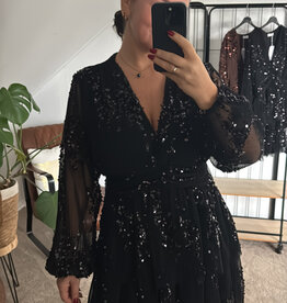 DANA FLOREA Plisse Jurk Zwart Met Pailletten