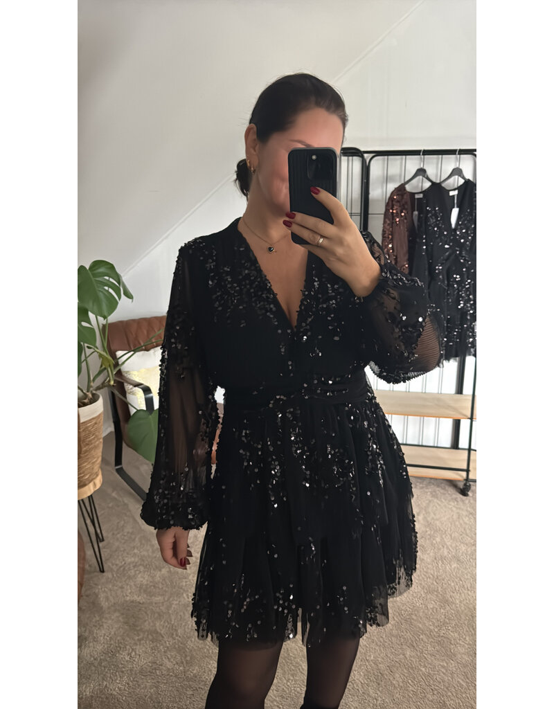 DANA FLOREA Plisse Jurk Zwart Met Pailletten