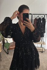 DANA FLOREA Plisse Jurk Zwart Met Pailletten