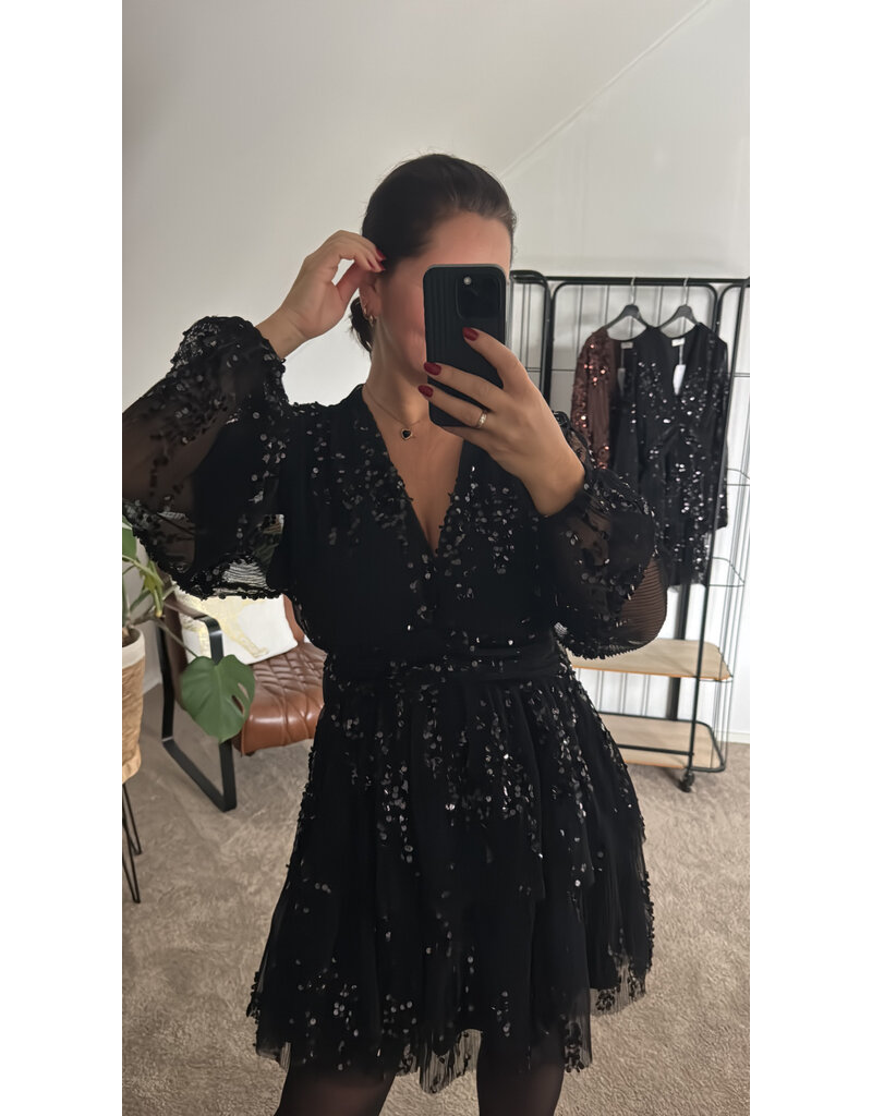 DANA FLOREA Plisse Jurk Zwart Met Pailletten