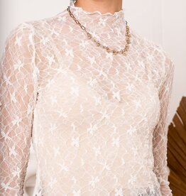 DANA FLOREA Long Sleeve Lace Top Beige