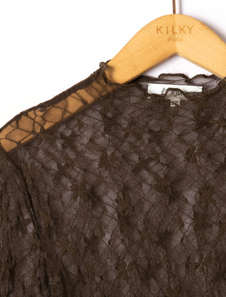 DANA FLOREA Long Sleeve Lace Top Choco
