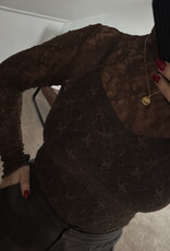 DANA FLOREA Long Sleeve Lace Top Choco