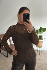 DANA FLOREA Long Sleeve Lace Top Choco