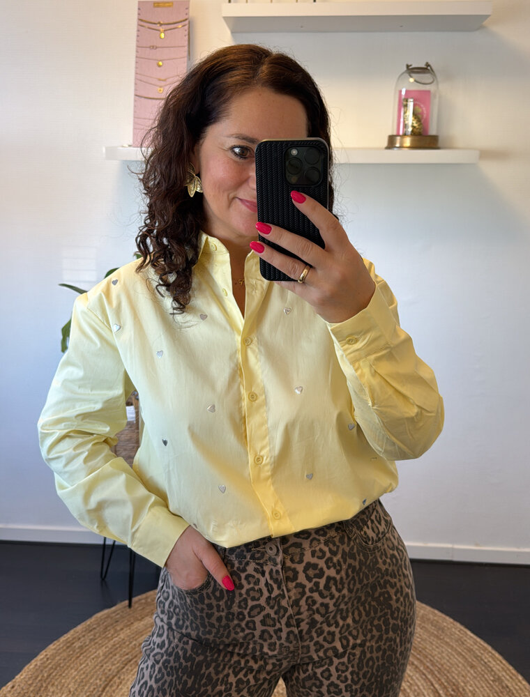 DANA FLOREA Blouse Studs Hartjes Geel