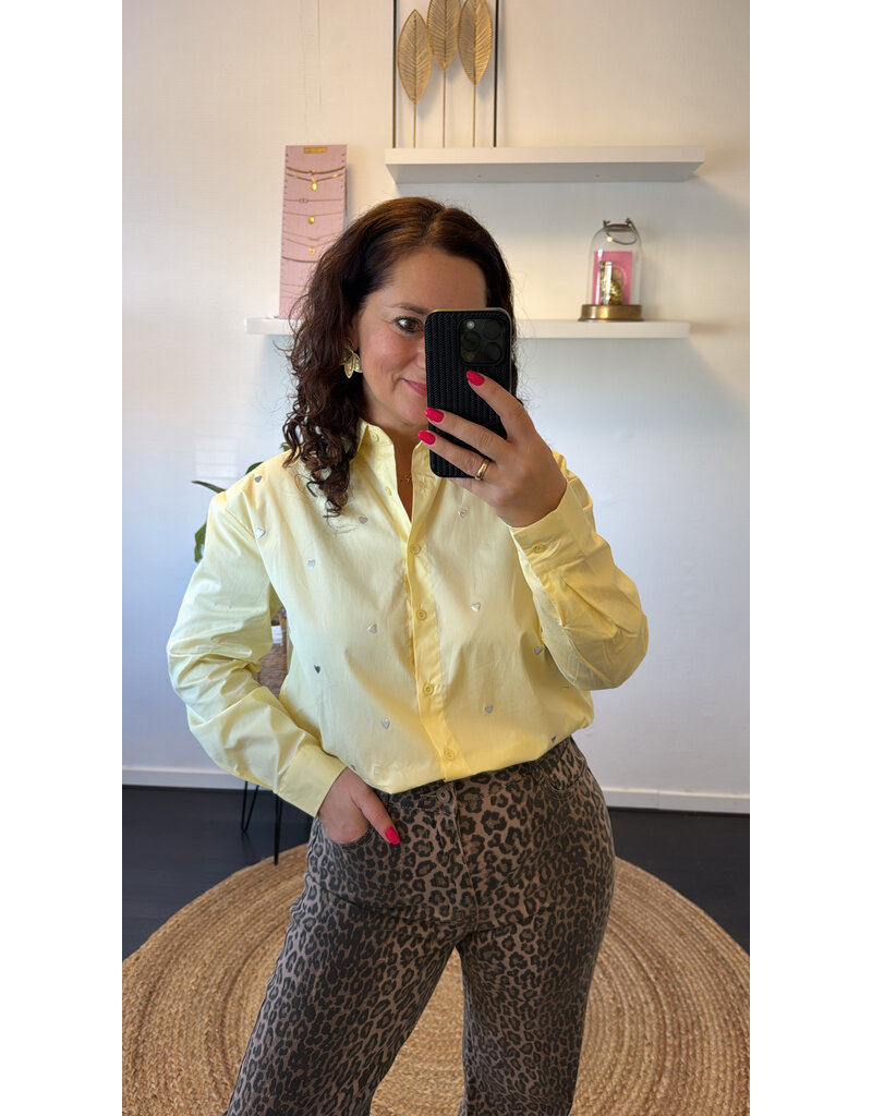 DANA FLOREA Blouse Studs Hartjes Geel