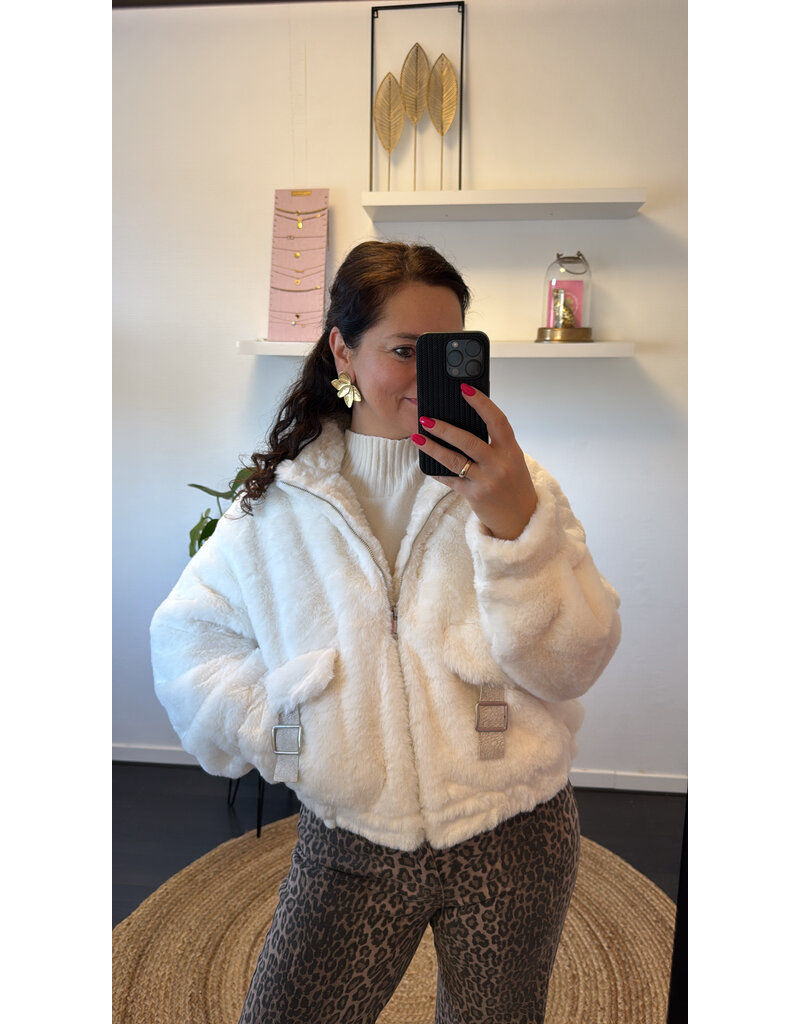 DANA FLOREA Faux Fur Bomberjack Off White